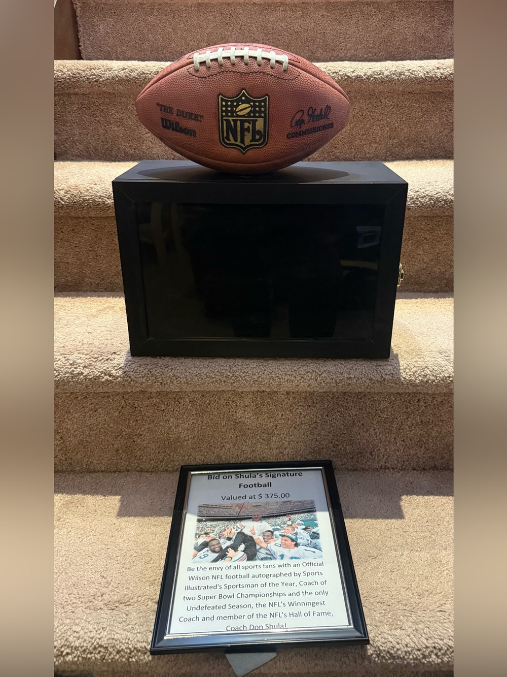 Don Shula Signed Wilson The Duke NFL Football HOF 97 Mounted Memories Display